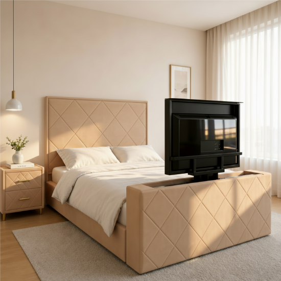 Picture of Modern Smart Bed with Integrated Motorized TV Lift System -